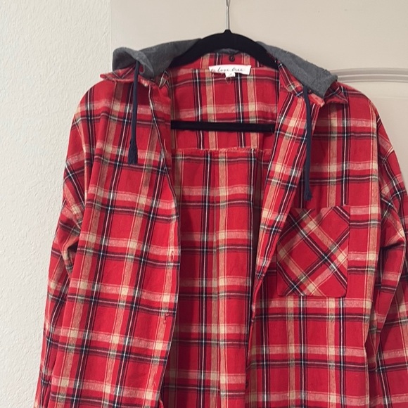 Love Tree Red Plaid removable Hood long cardigan shirt with pockets M - Picture 5 of 11